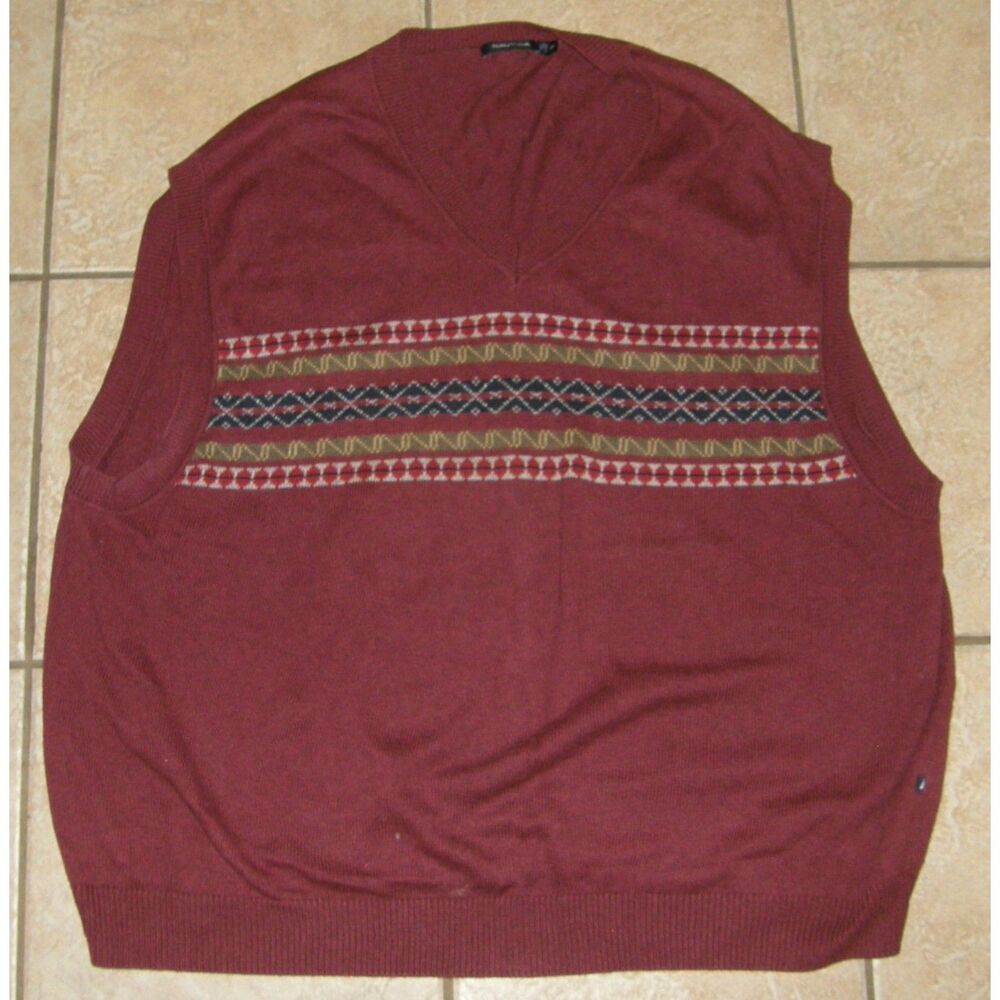 NAUTICA Maroon Sz 3X Casual or Dress Cotton & Wool Blend Pullover Sweater Vest